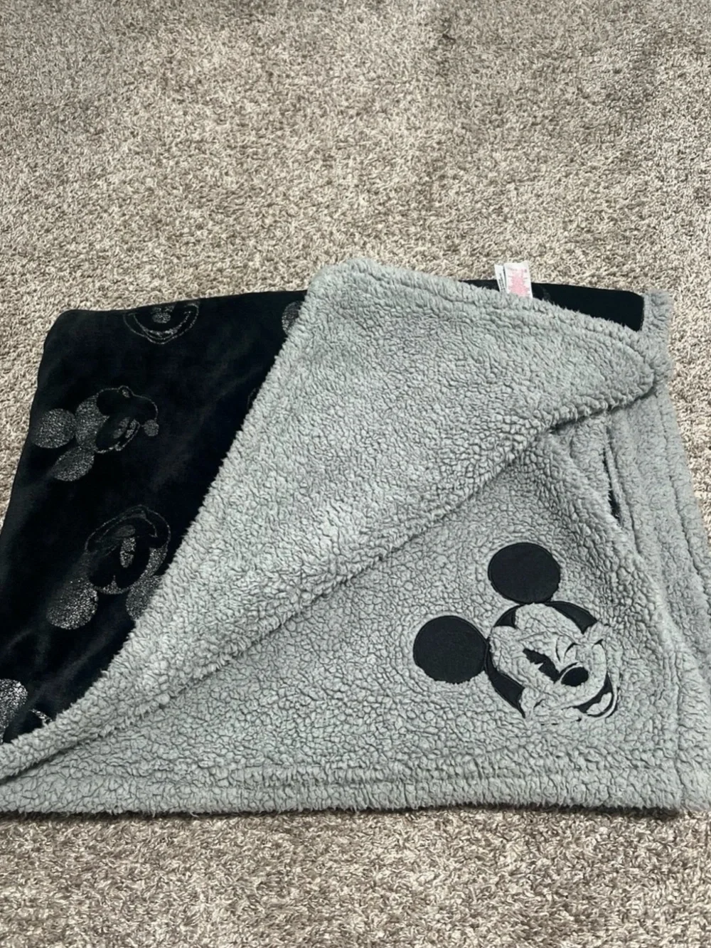Gray Mickey Mouse Sherpa Blanket
